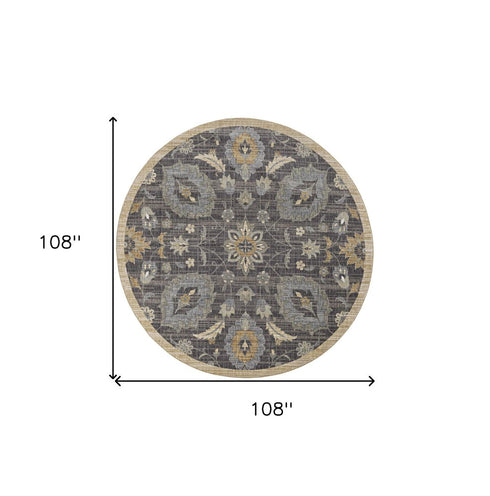 9' X 13' Taupe Orange And Gray Wool Floral Distressed Area Rug