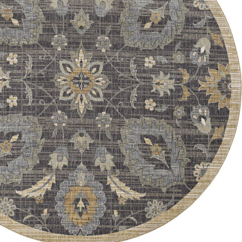 9' X 13' Taupe Orange And Gray Wool Floral Distressed Area Rug