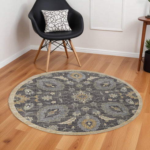 9' X 13' Taupe Orange And Gray Wool Floral Distressed Area Rug