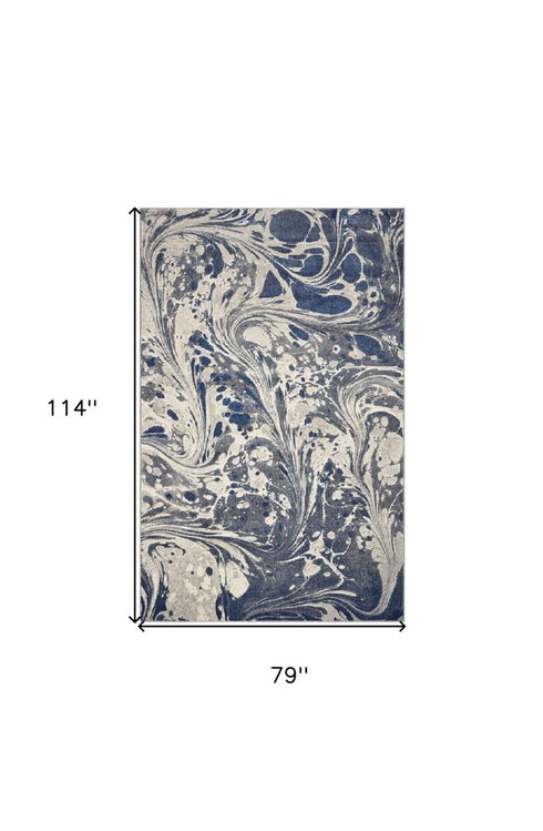 8' X 10' Blue Gray And Ivory Abstract Area Rug