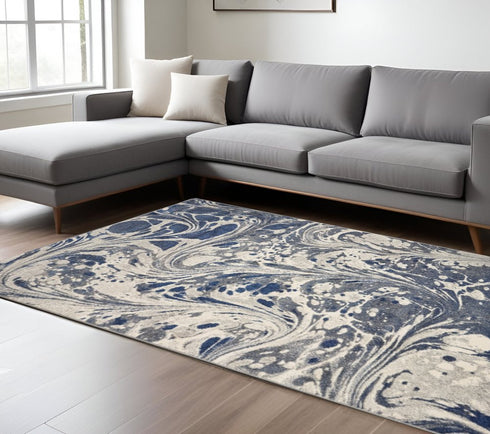 8' X 10' Blue Gray And Ivory Abstract Area Rug