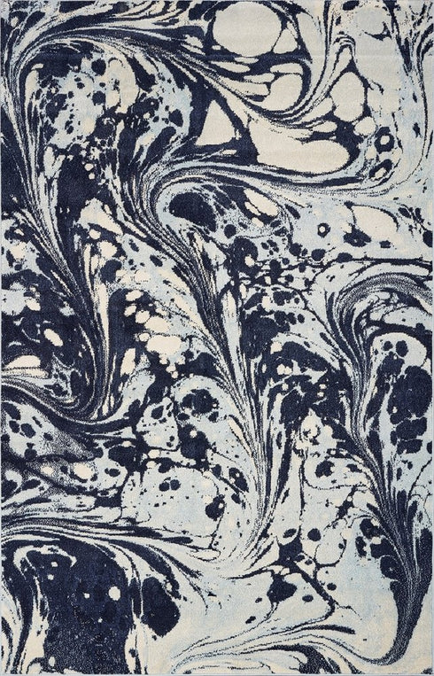 8' X 10' Blue And Ivory Abstract Shag Area Rug