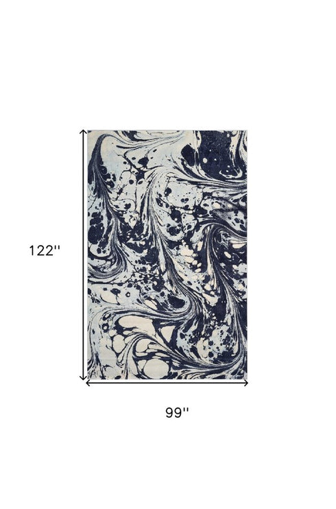 8' X 10' Blue And Ivory Abstract Shag Area Rug
