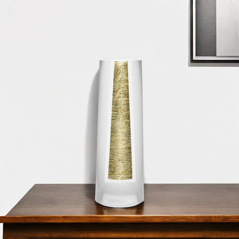 11" Clear And Gold Cylinder Lead Free Crystal Table Vase