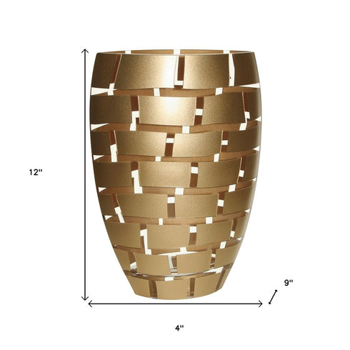 12" Gold And Clear Geometric Oval Lead Free Crystal Table Vase