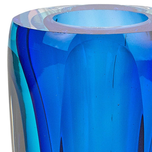 6" Blue And Clear Cylinder Crystal Glass Table Vase
