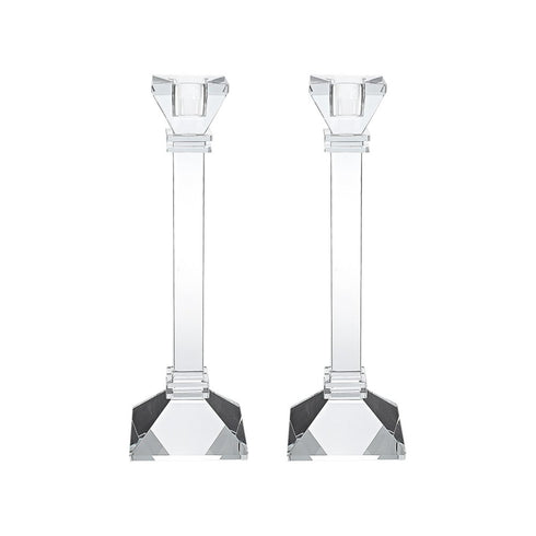 Set of Two Clear Crystal Tabletop Taper Candlesticks