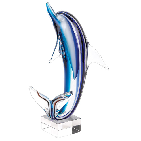 14" Blue Murano Glass Dolphin Figurine Tabletop Sculpture