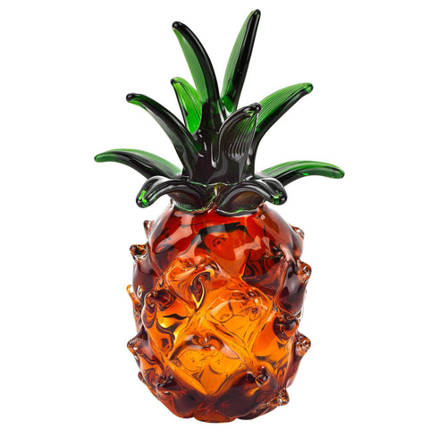 9" Amber And Green Mouth Blown Art Glass Pineapple Sculpture
