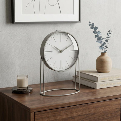 12" Gray Metal Table Clock