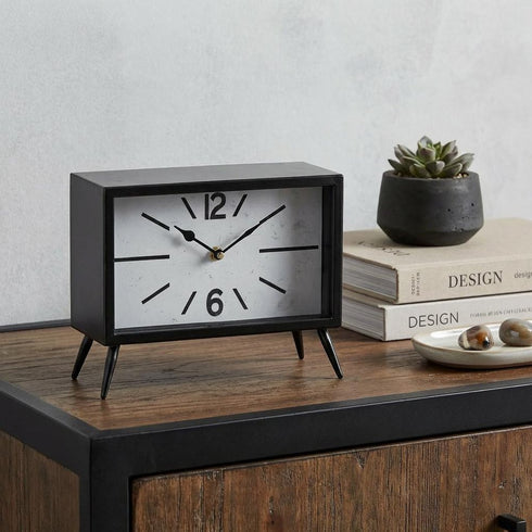 Rectangular Black Metal Desk Table Clock