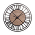 59" Black And Brown Metal and Solid Wood Skeleton Circle Wall Clock
