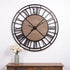 59" Black And Brown Metal and Solid Wood Skeleton Circle Wall Clock