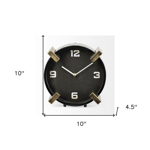10" Black Stainless Steel Table Clock