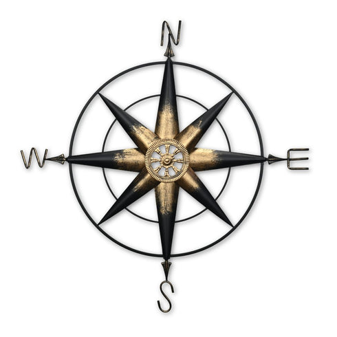 39" Black Rustic Compass Metal Wall Decor