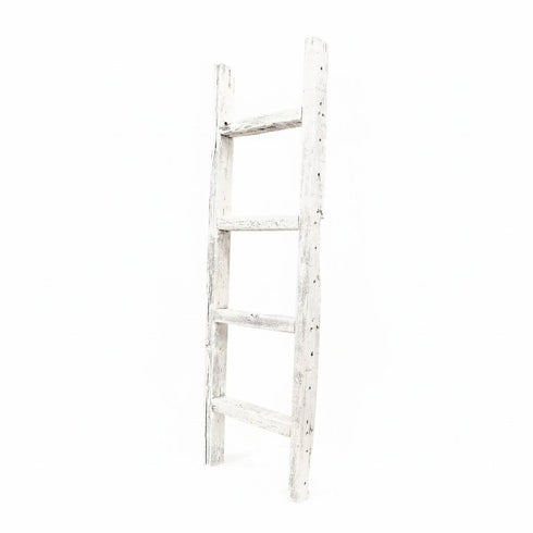4 Step Rustic White Wood Ladder Shelf