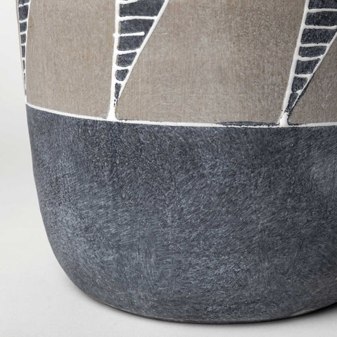 15" Brown And Gray Geometric Cylinder Ceramic Table Vase
