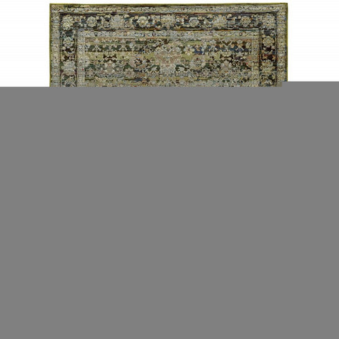 7' X 9' Green And Brown Floral Area Rug