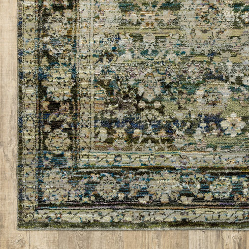 7' X 9' Green And Brown Floral Area Rug