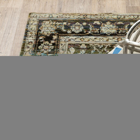 7' X 9' Green And Brown Floral Area Rug