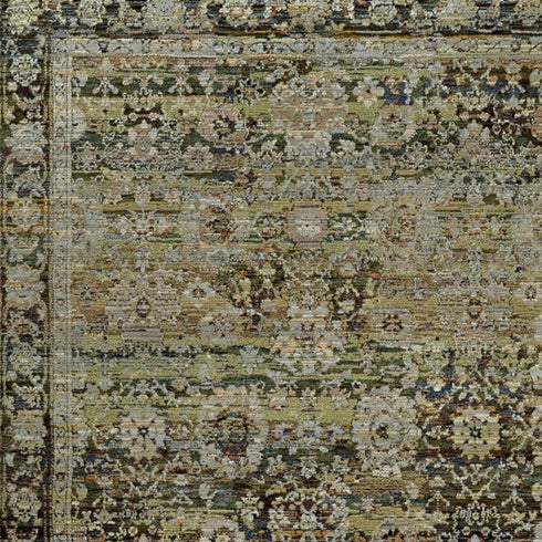7' X 9' Green And Brown Floral Area Rug