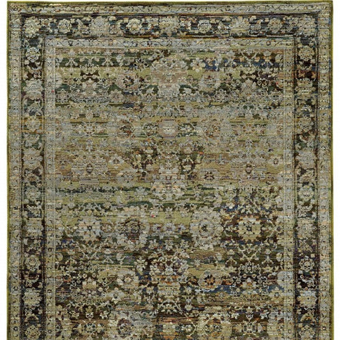 7' X 9' Green And Brown Floral Area Rug