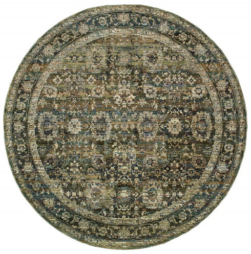 7' X 9' Green And Brown Floral Area Rug