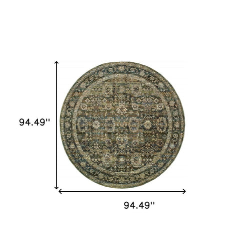 7' X 9' Green And Brown Floral Area Rug