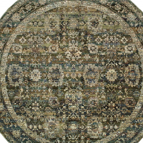 7' X 9' Green And Brown Floral Area Rug