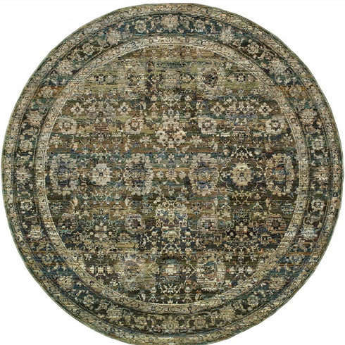 7' X 9' Green And Brown Floral Area Rug