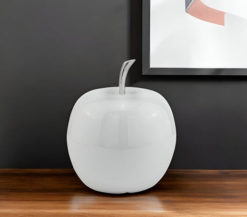13" White Aluminum Decorative Apple Tabletop Sculpture