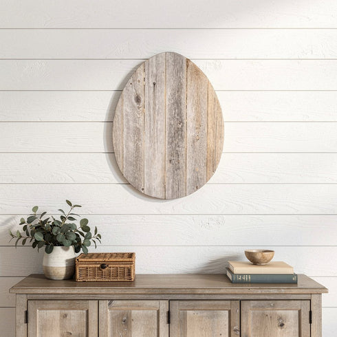 12" X 9" Gray Reclaimed Wood Egg Shaped Wall Decor
