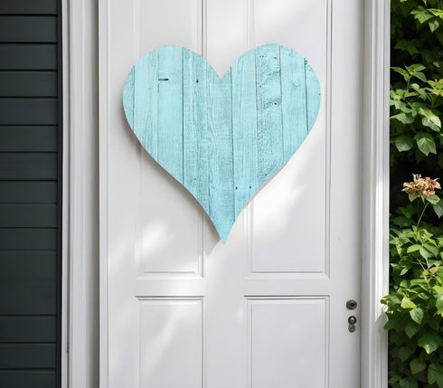 12" Turquoise Reclaimed Wood Heart Wall Decor