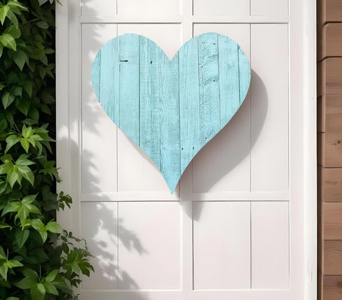 12" Turquoise Reclaimed Wood Heart Wall Decor