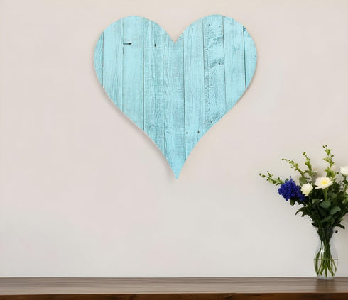 12" Turquoise Reclaimed Wood Heart Wall Decor