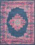 8' X 10' Blue And Pink Medallion Distressed Area Rug