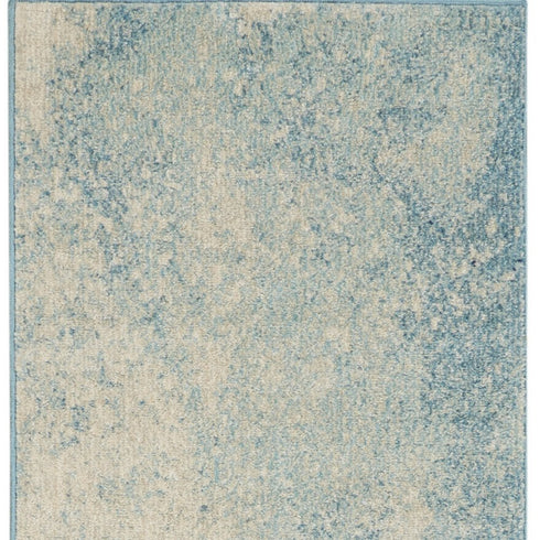 8' Blue And Ivory Abstract Runner Rug