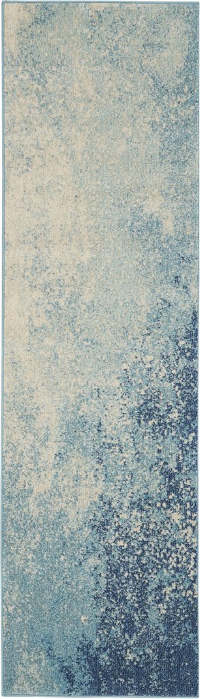 8' Blue And Ivory Abstract Runner Rug
