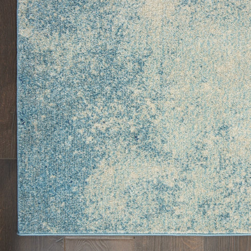 8' Blue And Ivory Abstract Runner Rug
