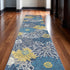 10' Blue And Gold Floral Runner Rug
