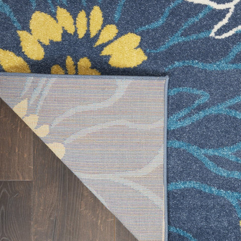 10' Blue And Gold Floral Runner Rug