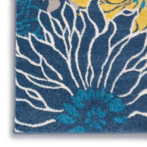 10' Blue And Gold Floral Runner Rug