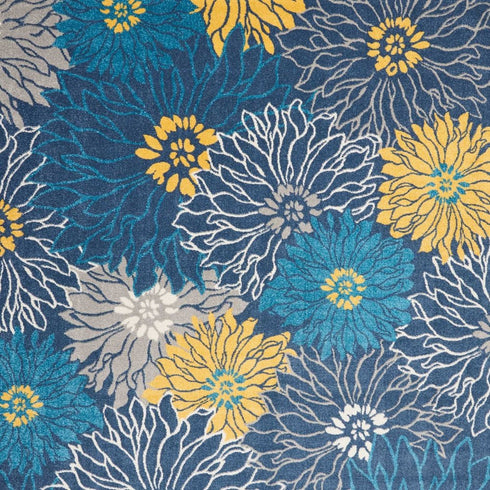 10' Blue And Gold Floral Runner Rug