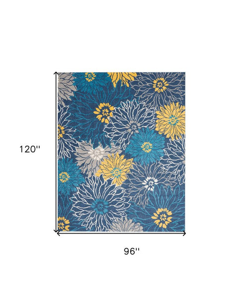 10' Blue And Gold Floral Runner Rug