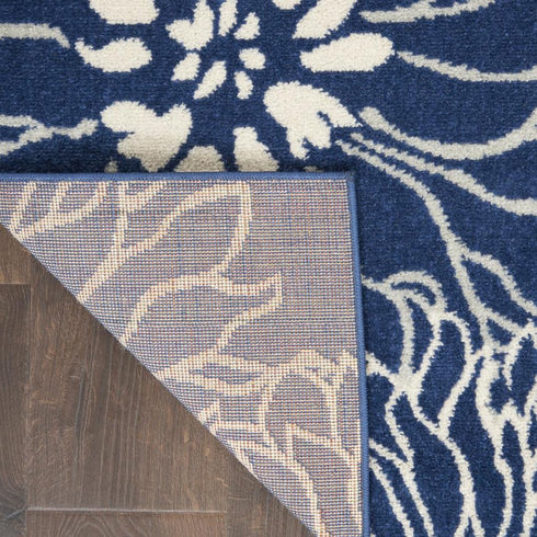 8' X 10' Blue And Ivory Floral Area Rug