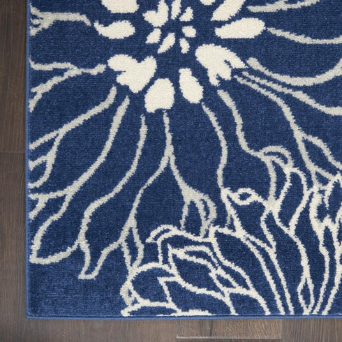 8' X 10' Blue And Ivory Floral Area Rug