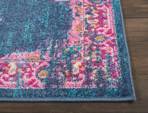 6' Blue And Pink Medallion Distressed Runner Rug