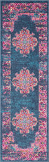 6' Blue And Pink Medallion Distressed Runner Rug