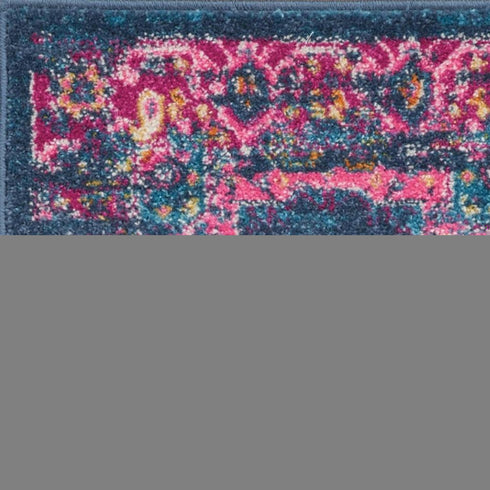 6' Blue And Pink Medallion Distressed Runner Rug