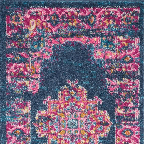 6' Blue And Pink Medallion Distressed Runner Rug